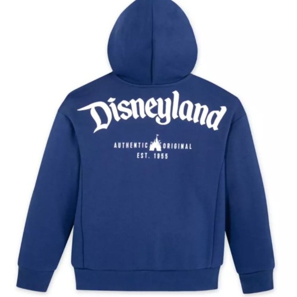 Disney Women's Oversized Blue Zip Hoodie with White Embroidered Logo (Size XS)